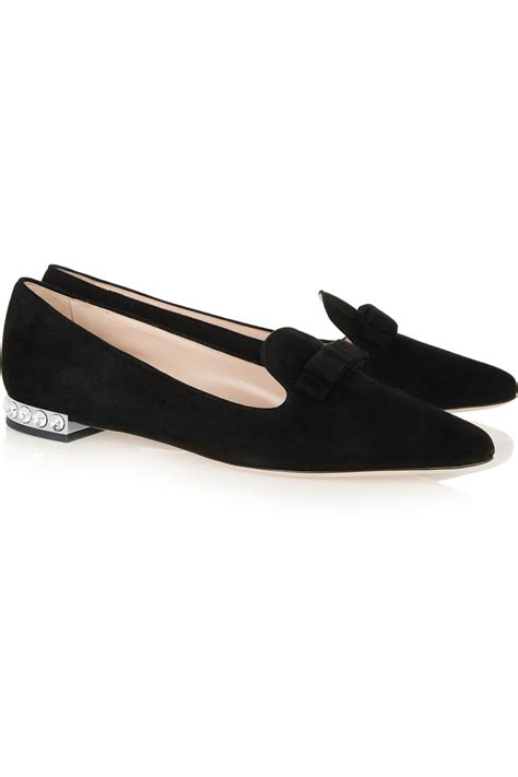 miu miu crystal embellished suede point toe flats|Miu Miu Ballet Flats for Women .